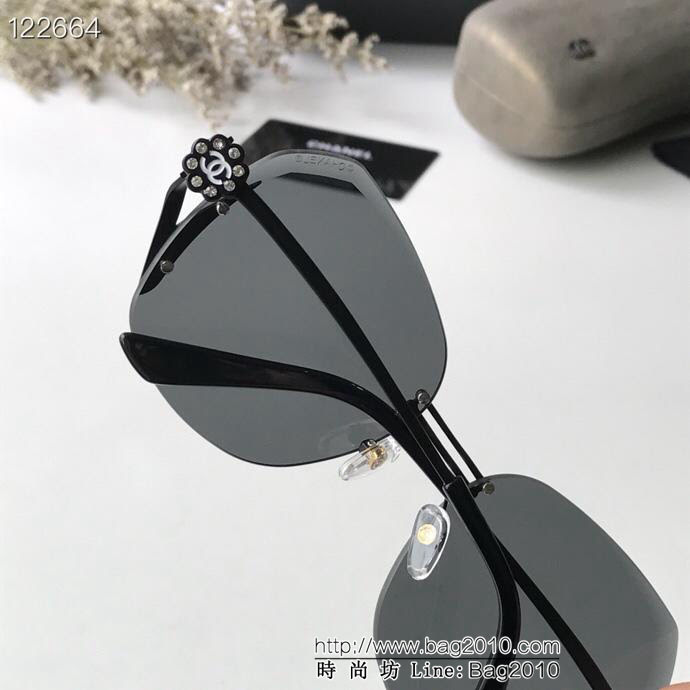CHANEL香奈兒 2019新款 鏡腿山茶花雙C圖案 無框水晶切邊 女款太陽鏡  lly1229